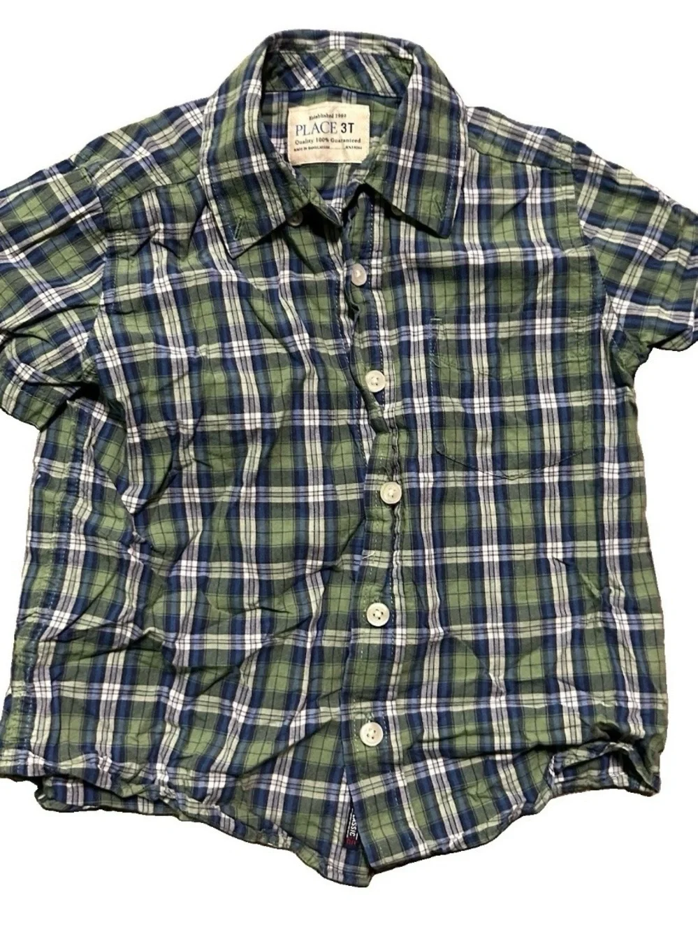 Toddler Boy Short Sleeve Shirts Button Up Plaid Construction Size 3T